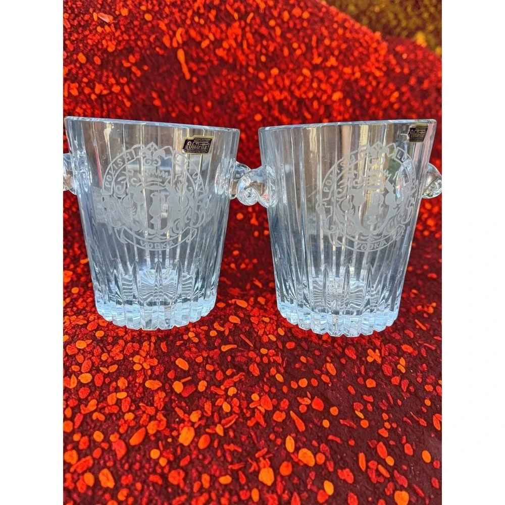 Violetta Polish Luxury Vodka 24% Lead Crystal Ice Buckets Set of 2 Made/Poland